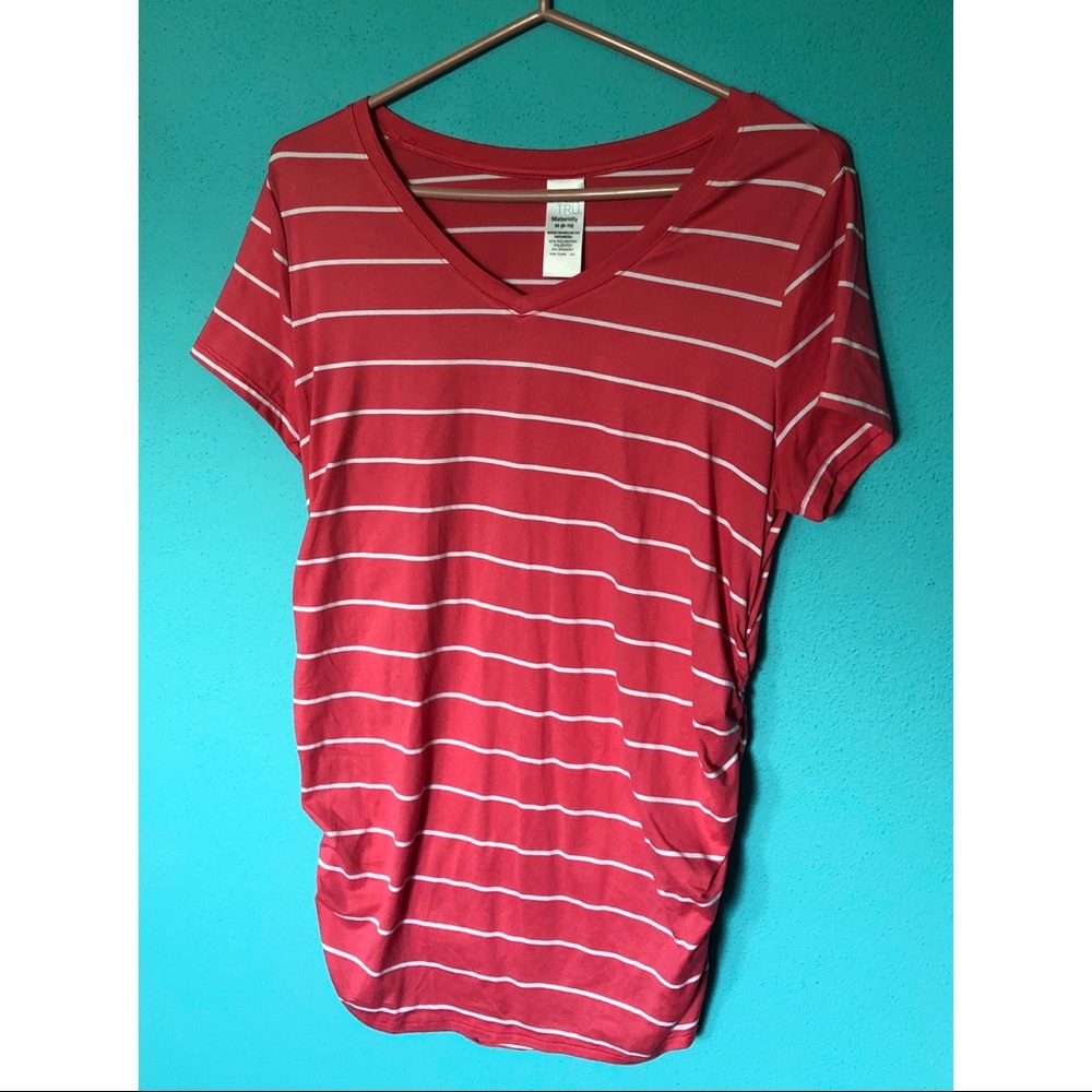 Coral Striped Maternity Shirt